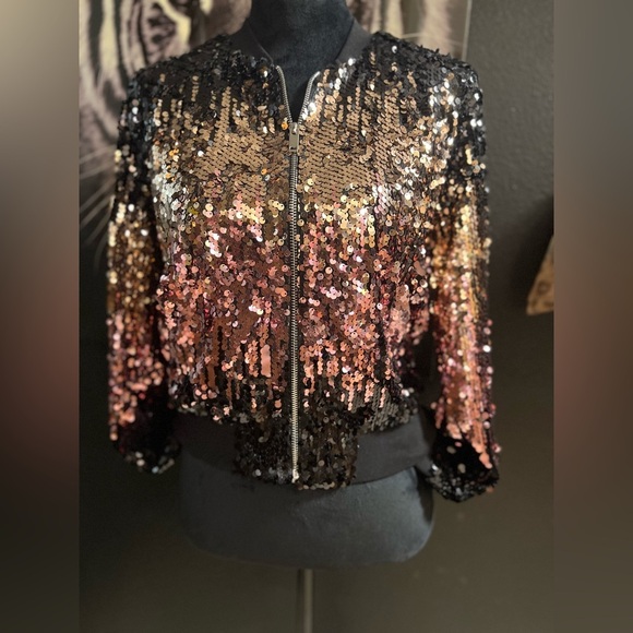 🩷🖤 Forever 21 Sequin Bomber Jacket🩷🖤SZ S-NWT - Picture 5 of 16